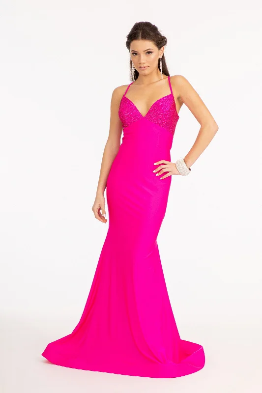 Formal Dress for Beach ThemesFitted Lace-Up Jersey Gown by Elizabeth K GL3035