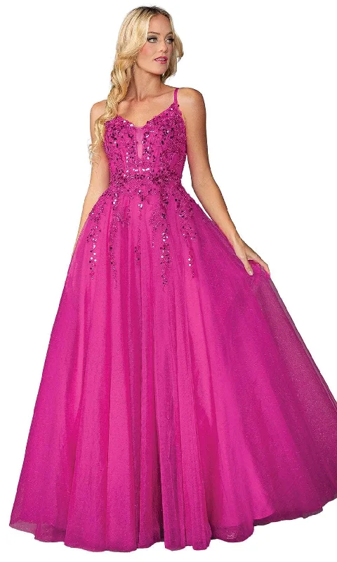 prom dresses with trainsDancing Queen 4437 - Sequin V-Neck Prom Dress