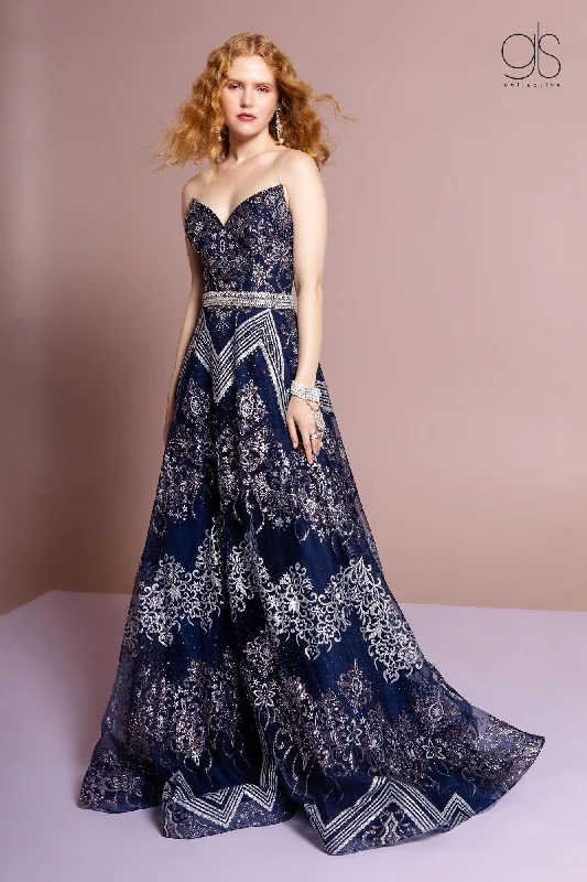 Formal Dress for Awards CeremoniesStrapless A-line Glitter Print Gown by GLS Gloria GL2649