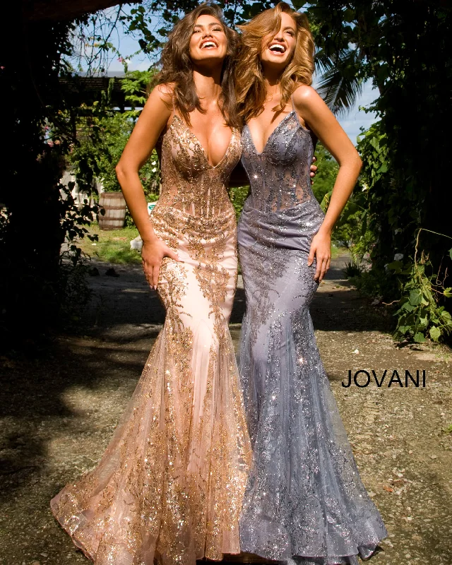 Formal Dress for Golf TournamentsGlitter Print Fitted Sleeveless Gown by Jovani 3675