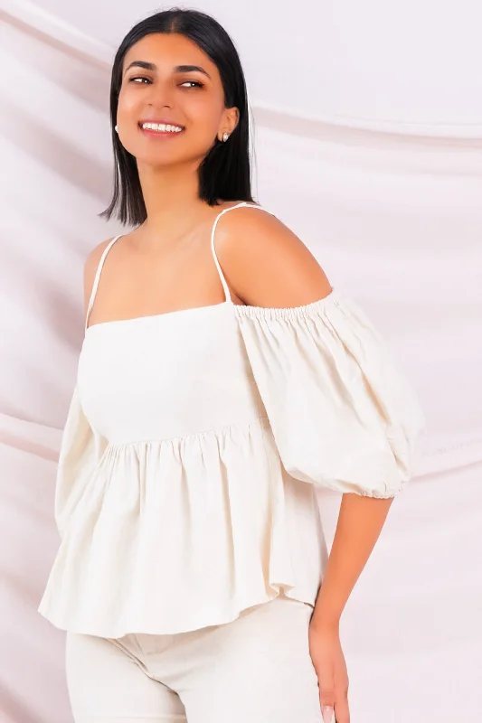 women's tops for those who value both quality and affordabilityBeige Off Shoulder Top