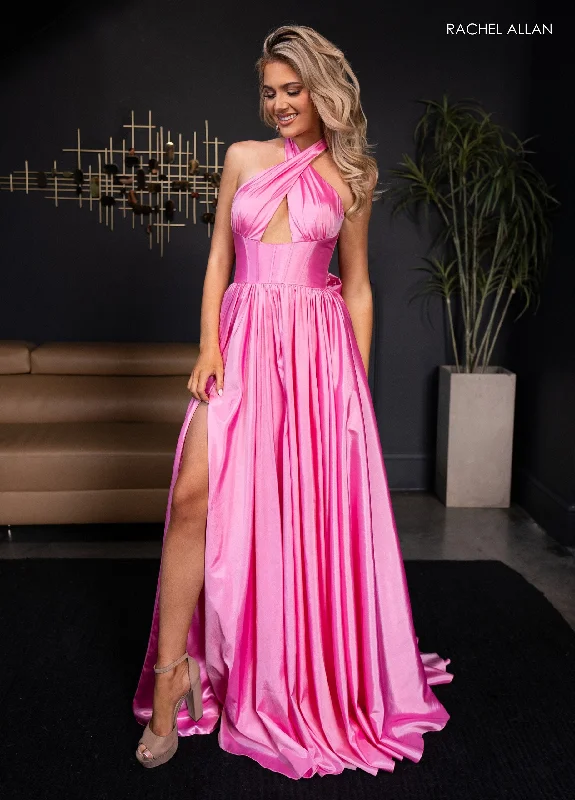 Formal Dress for ConcertsTaffeta Halter A-line Slit Gown by Rachel Allan 70689