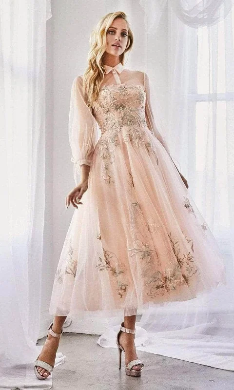 prom dresses with sequin detailingAndrea and Leo - High Neck Tea-Length Prom Dress A0862