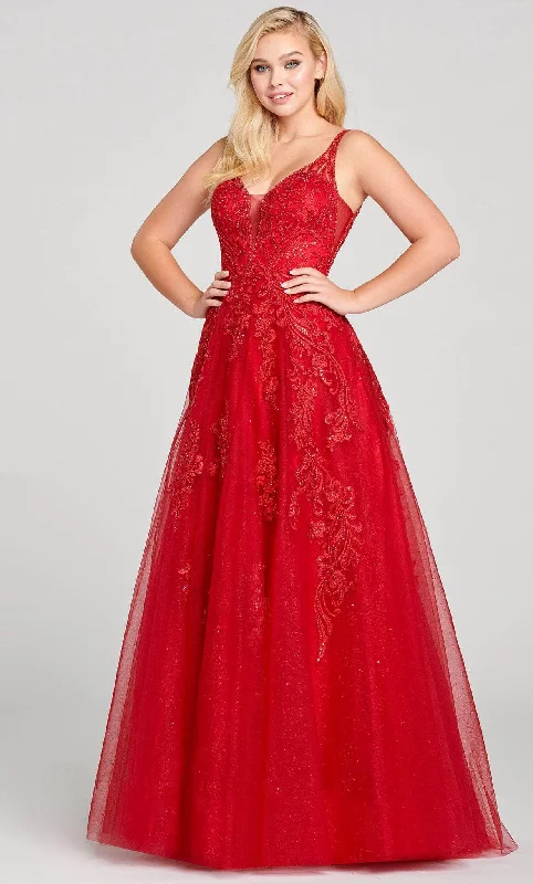 prom dress style guidesEllie Wilde EW121003 - Lace Appliqued A-Line Prom Gown