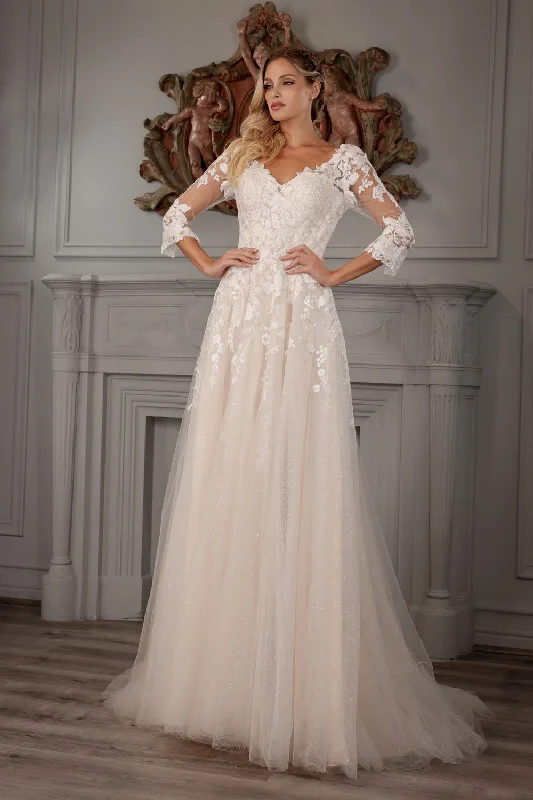 Formal Dress for Cocktail PartiesApplique Long Sleeve Bridal Gown by Abby Lane 97175