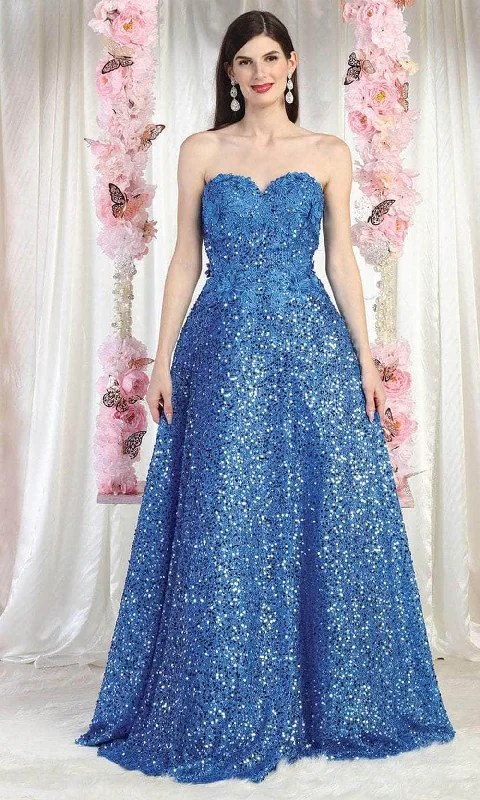 satin prom dressesMay Queen RQ8025 - Sweetheart Sequin Appliqued Prom Gown