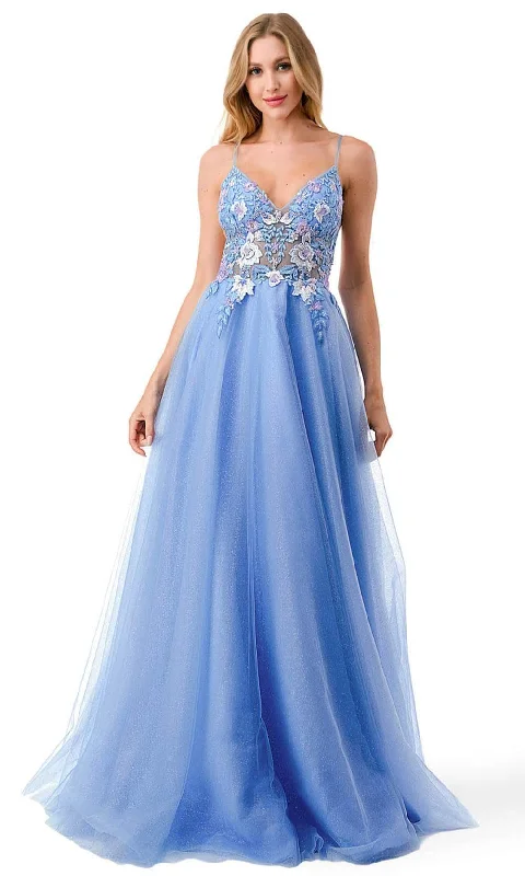 prom dresses for fallAspeed Design L2792T - Floral Lace Applique V-neck Prom Dress