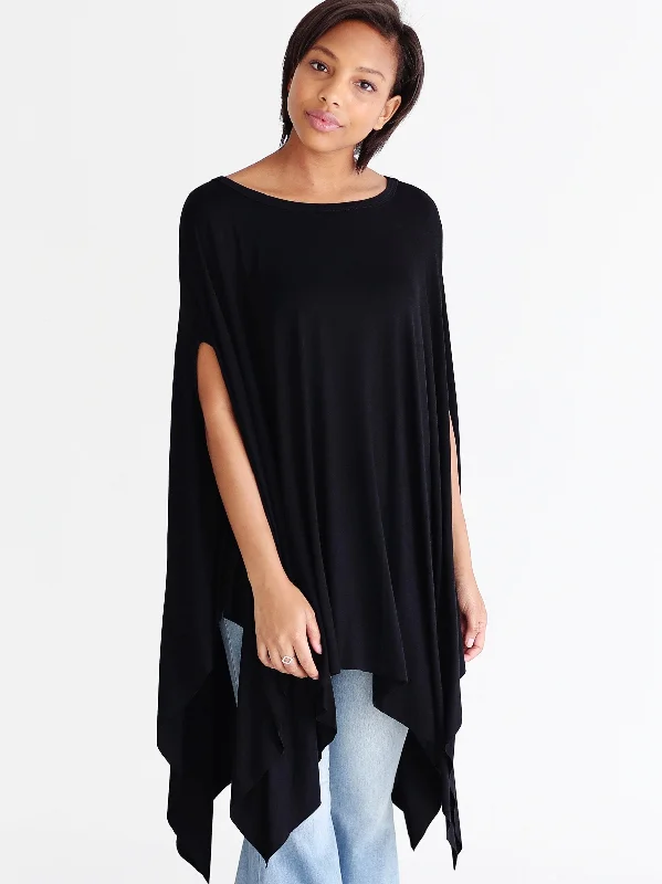 women's tops for those who love to shop for unique findsBlack DLMN Handkerchief Poncho Top