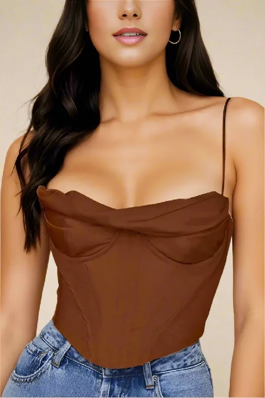 women's tops for fashion-forward individualsIndi Satin Crop Top - Tan Brown