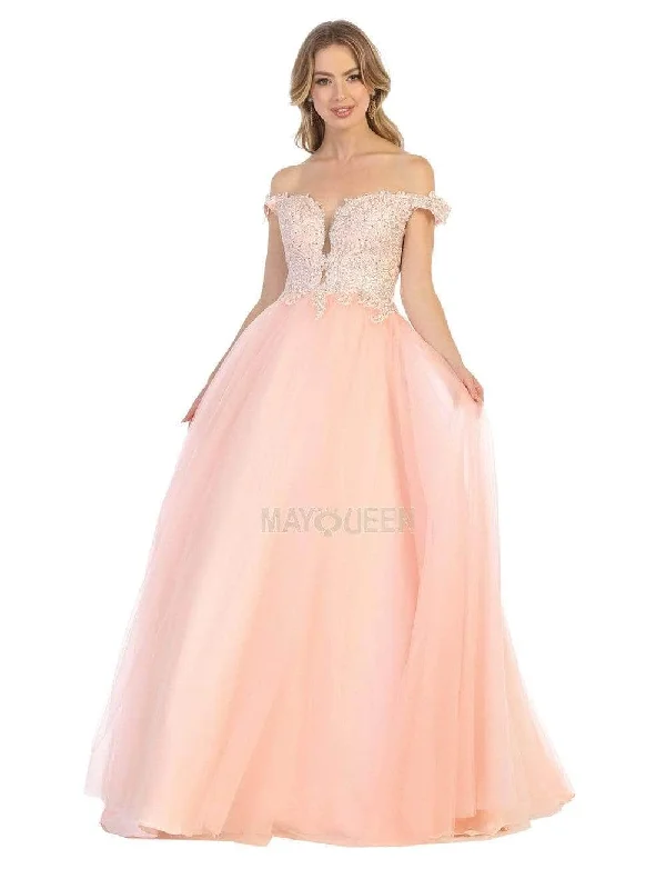 flutter sleeve prom dressesMay Queen - Adorned A-Line Prom Dress MQ1734