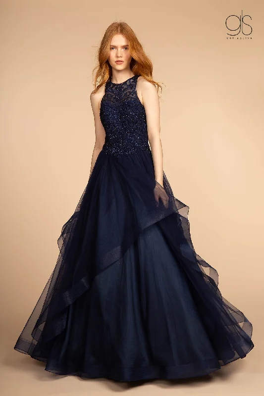 Formal Dress for Beauty ContestsLong High Neck Ball Gown with Embroidered Bodice by GLS Gloria GL2528