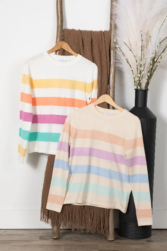 women's tops for those who want to wear pieces that are both comfortable and stylishMulticolor Block Stripe Crewneck Knit Top