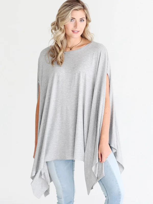 women's tops for those who value both quality and affordabilityHeather Gray DLMN Handkerchief Poncho Top