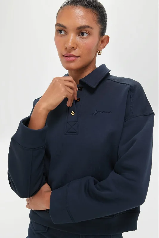 women's tops for everyday eleganceSky Captain Heavy Fleece Drop Shoulder Polo Shirt