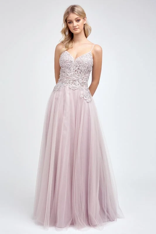 Formal Dress for Grammy AwardsEmbroidered Bodice A-line Tulle Gown by Juliet 212