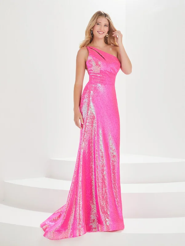 Formal Dress for New Year's EveFitted Sequin One Shoulder Gown by Tiffany Designs 16006