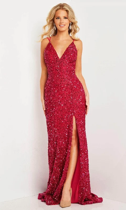 A-line prom dressesJovani 36437 - Sequined V Neck Prom Dress