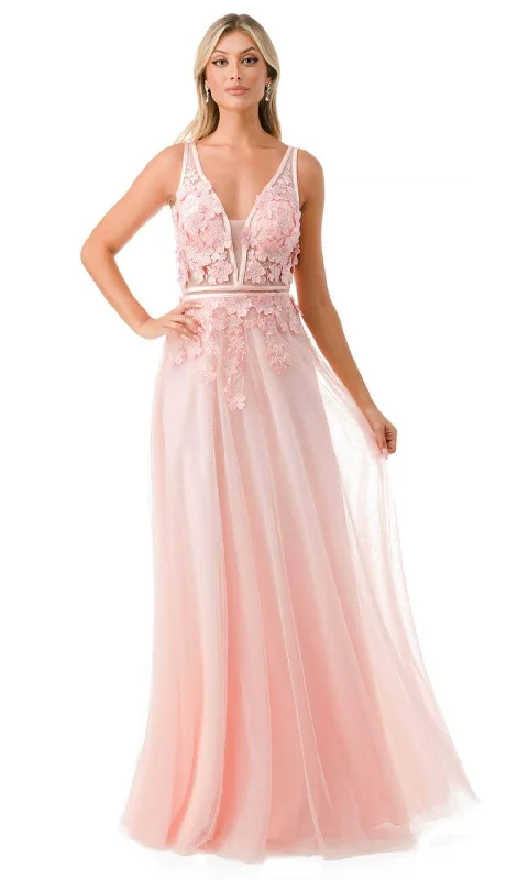 mid-length prom dressesAspeed Design P2114 - Floral Appliqued A-Line Prom Gown