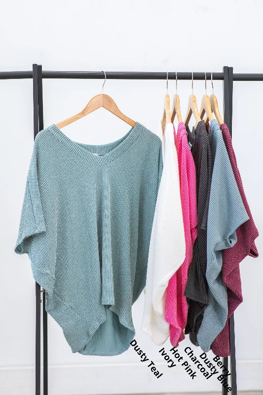 women's tops for those who want to wear pieces that are both functional and fashionableV-Neck Rib Knit Dolman Sleeve Top