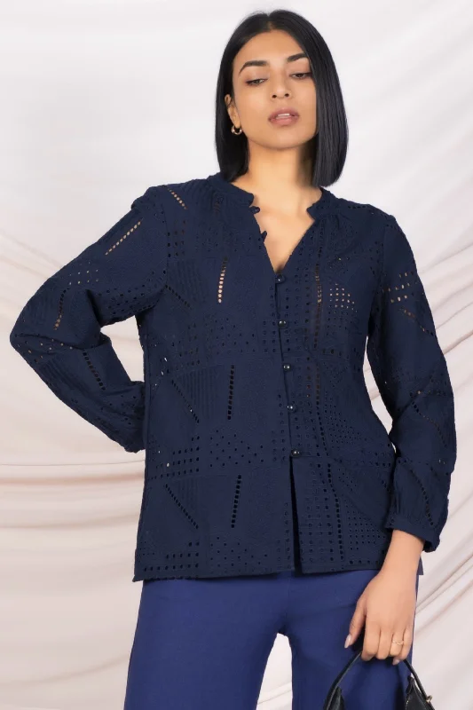 women's tops for those who love to dress up their casual looks with stylish topsNavy Cutlone Button Up Top