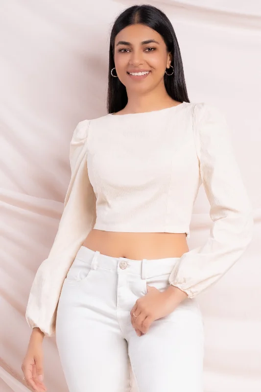 elegant women's topsBeige Cropped Top