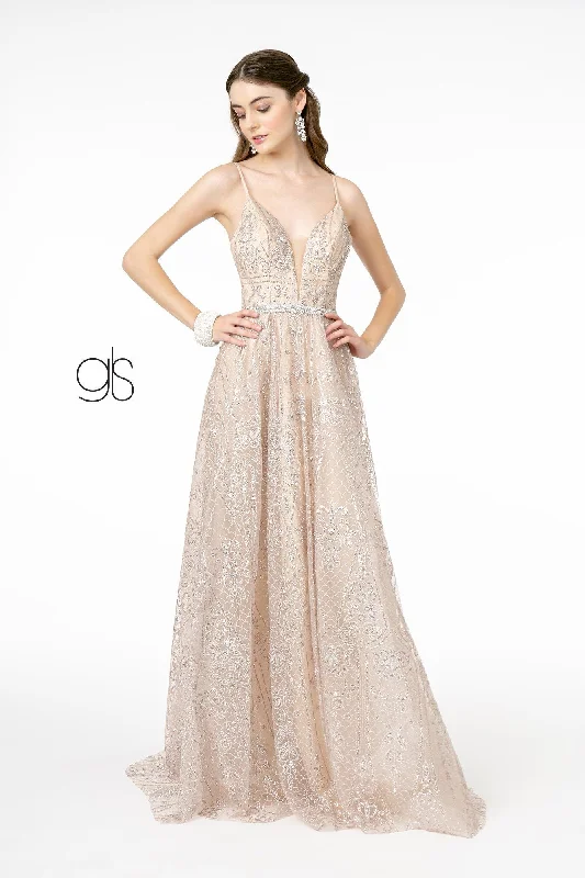 Formal Dress for Day WeddingsA-Line Glitter Gown with Deep V-Neck by Elizabeth K GL2915