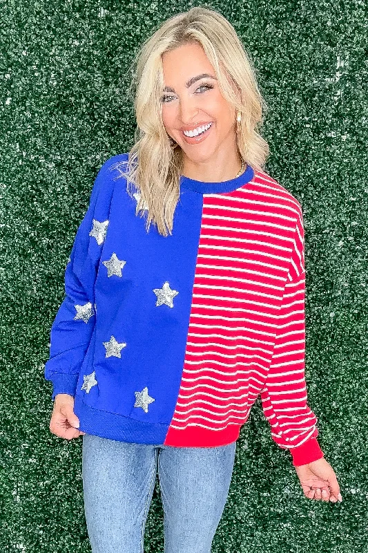 women's tops for minimalist aestheticsRed And Blue Stars And Stripes Sweatshirt