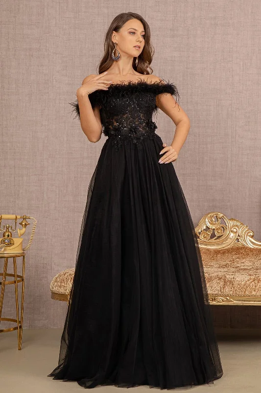 Formal Dress for Science AwardsOff Shoulder Feather A-line Gown by GLS Gloria GL3138