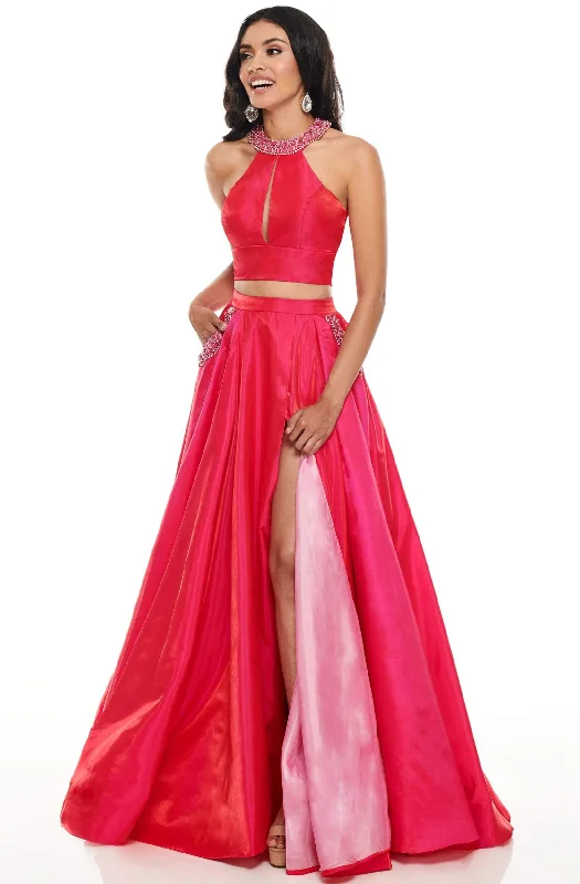 lace prom dressesRachel Allan Prom - 7009 Two Piece Beaded Halter Ballgown