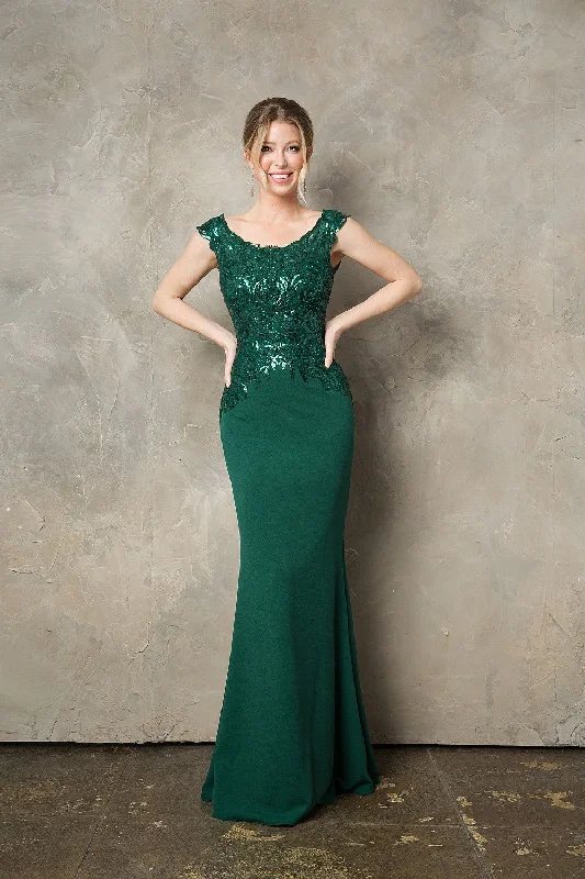 Formal Dress for Polo MatchesSequin Embroidered Fitted Cap Sleeve Gown by Juno 0957