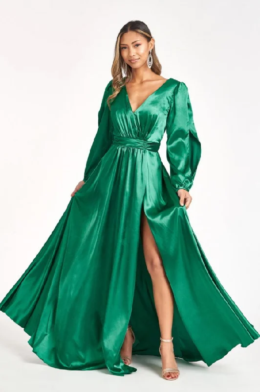 Formal Dress for Creative ThemesLong Sleeve Shiny Satin Gown by Elizabeth K GL1990