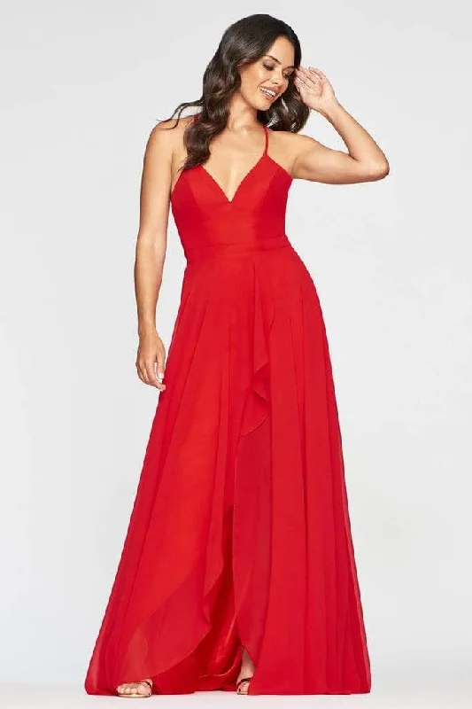 prom dresses for curve-hugging figuresFaviana - S10413 V-neck Chiffon Modest Prom A-line Dress