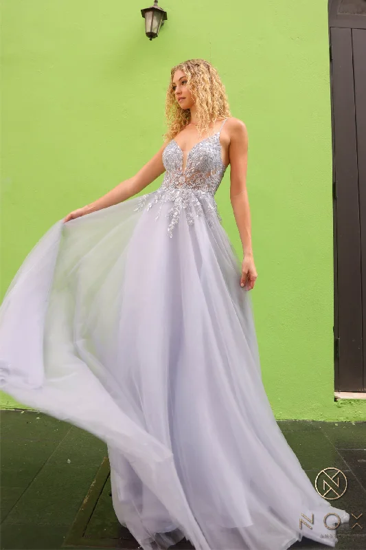 Formal Dress for Outdoor WeddingsLace Applique Sleeveless Tulle Gown by Nox Anabel Q1391