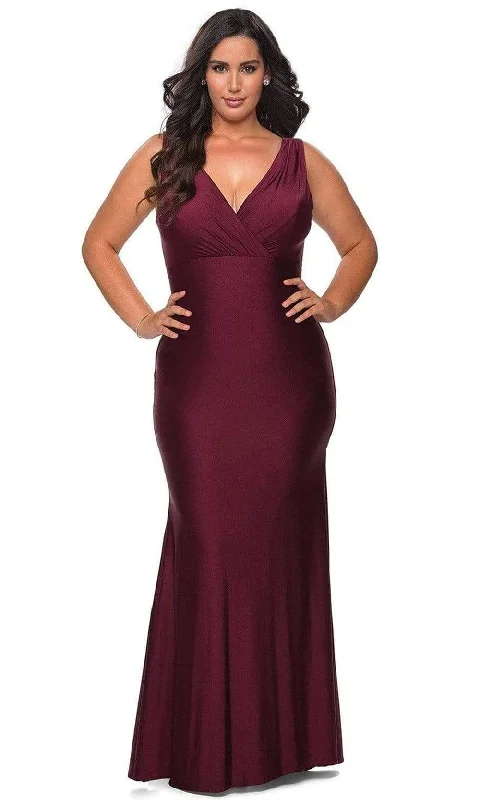 mermaid prom dressesLa Femme - 29016 Sleeveless V-Neck Long Modest Prom Jersey Gown