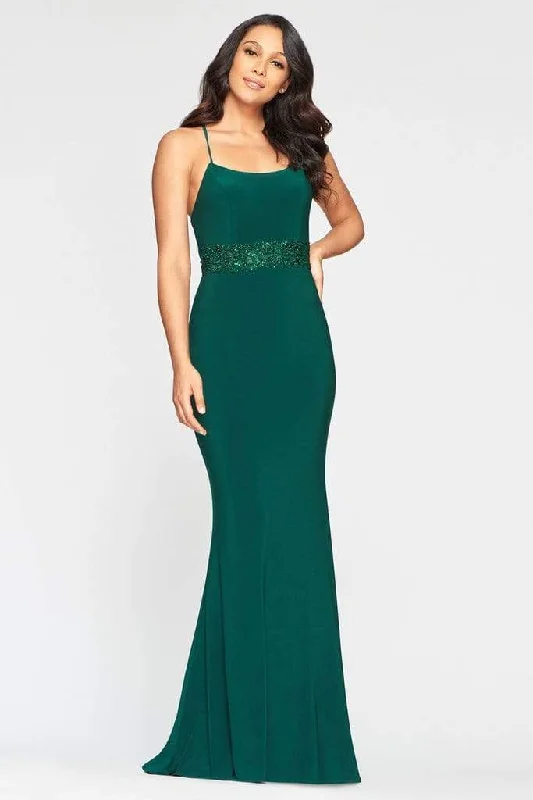 off-shoulder prom dressesFaviana - S10421 Strappy Sheath Modest Prom Jersey Dress