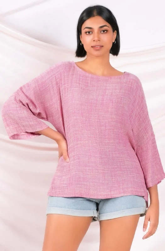 women's tops for vintage fashion enthusiastsPink Oversized Linen Top