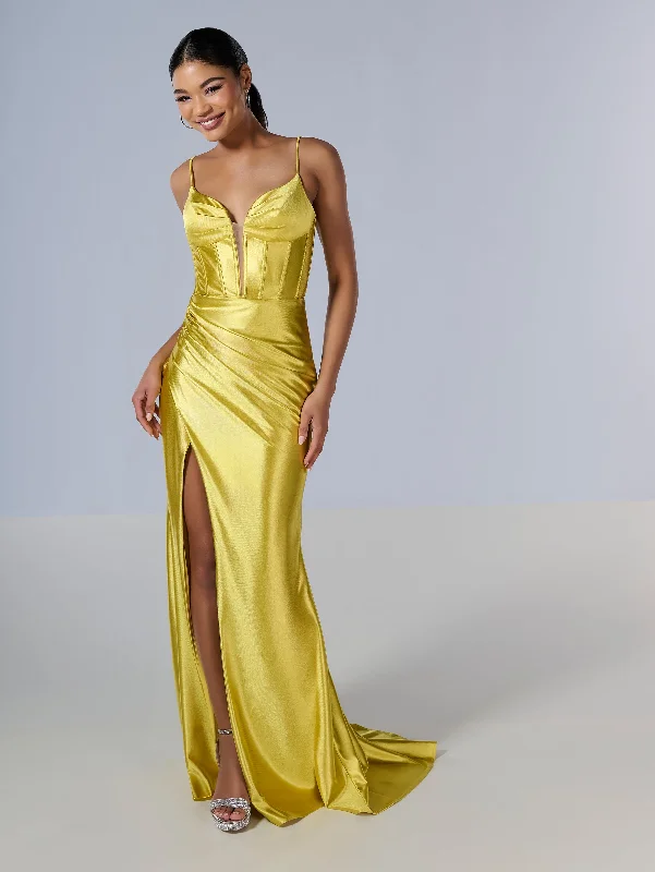 Formal Dress for DebutantesJersey Fitted Corset Slit Gown by Tiffany Designs 16185