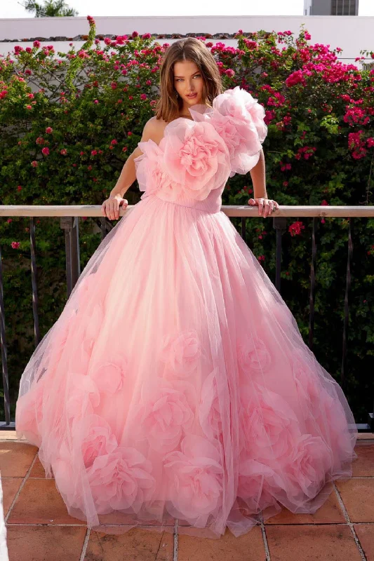 Formal Dress for Small Weddings3D Floral Organza Ruffled Ball Gown by Amelia Couture SU079