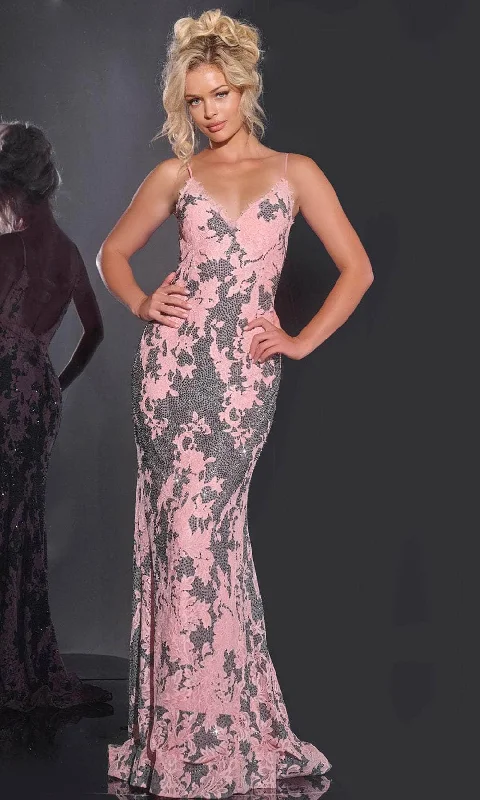 mid-length prom dressesJovani 44033 - 3D Floral Spaghetti Strap Prom Gown