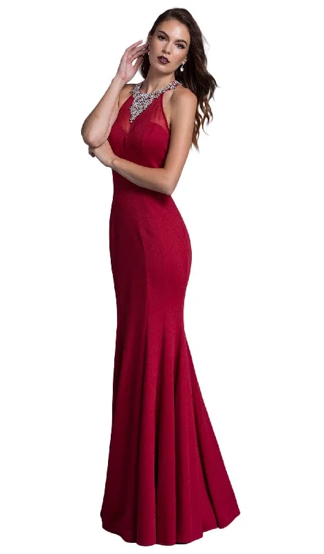 budget-friendly prom dressesTrevi Collection - Embellished Illusion Halter Prom Fitted Dress