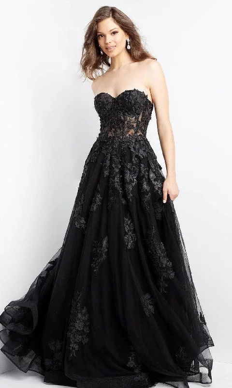 prom dresses for curve-hugging figuresJovani - Applique Corset Prom Dress 07901SC - 1 pc Black In Size 18 Available