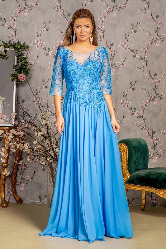 Formal Dress for Art GalleriesBead Embroidered 3/4 Sleeve A-line Gown by GLS Gloria GL3445