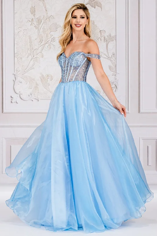 Formal Dress for Hotel GalasBeaded Off Shoulder Organza Gown by Amelia Couture 7040