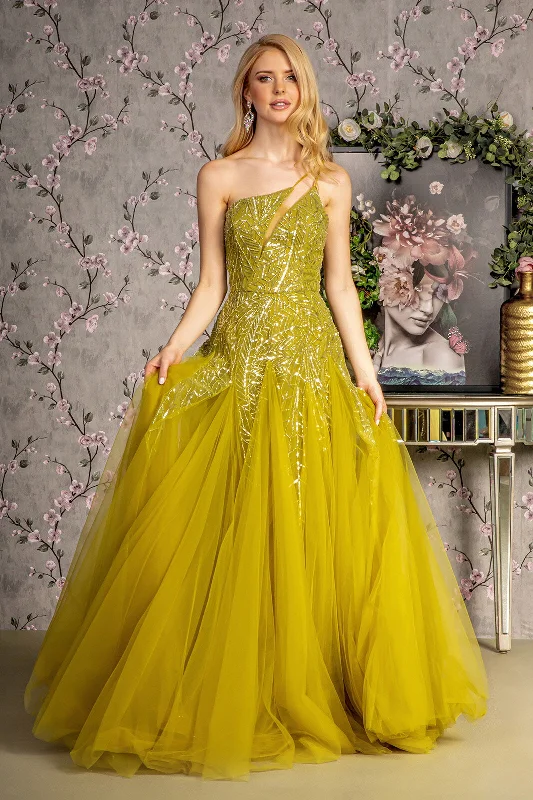 Formal Dress for Cocktail PartiesBeaded One Shoulder A-line Ball Gown by GLS Gloria GL3281