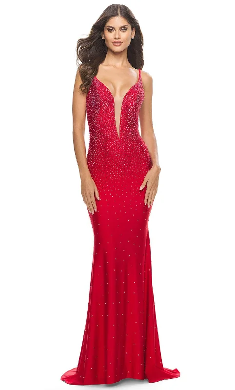 flowy prom dressesLa Femme 31215 - Beaded Plunging Prom Dress