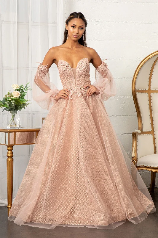 Formal Dress for Glamorous Themes3D Floral Puff Sleeve Gown by Elizabeth K GL3015