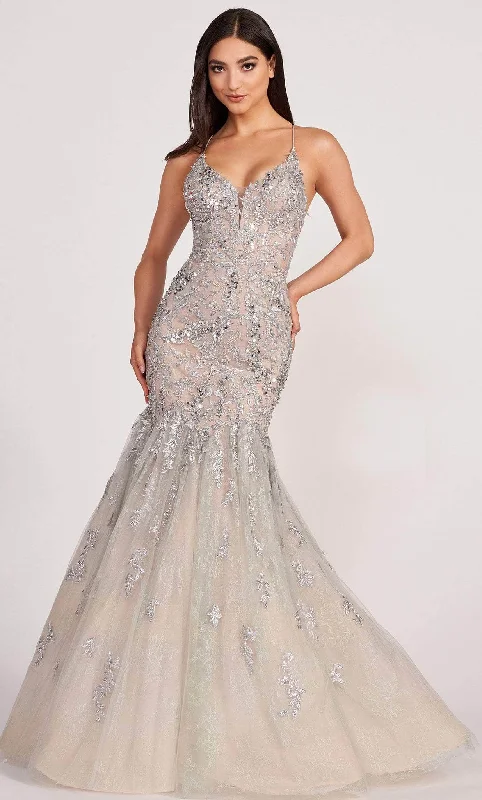 spaghetti strap prom dressesEllie Wilde EW34064 - Beaded Lace Mermaid Prom Dress