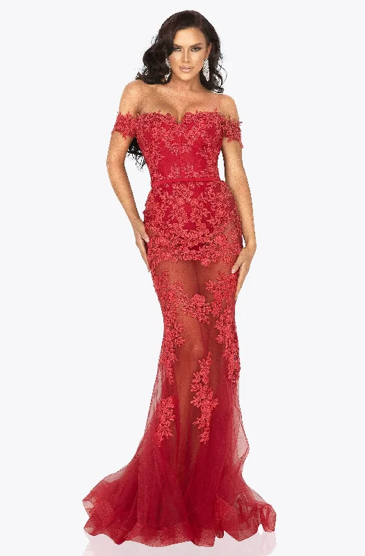 prom dresses with detachable sleevesTerani Couture - Off Shoulder Floral Prom Dress 2012P1471 - 1 pc Red In Size 4 Available