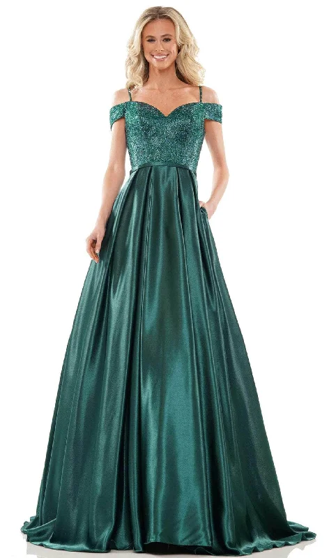 sequined prom dressesColors Dress G1096 - Cold Shoulder Beaded Prom Gown