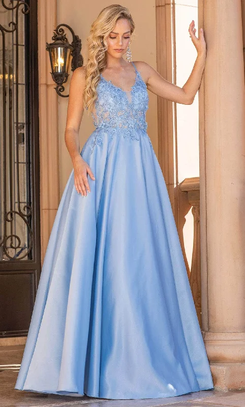 prom dresses for plus-size figuresDancing Queen 4326 - Lace Appliqued V-Neck Prom Gown